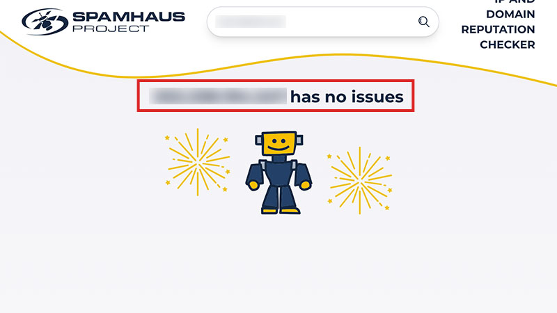 SPAMHAUSのブラックリストに登録されていない場合の画面